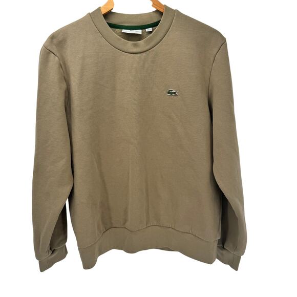 Lacoste Sweatshirt Mens Large FR 5 Tan Pullover Fleece Crewneck Short Fit - Picture 1 of 9